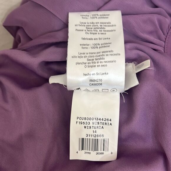 David’s Bridal Dress Sz 14 Wisteria Iris Violet Boat High Neck Tent Sheer Lined - Picture 16 of 16